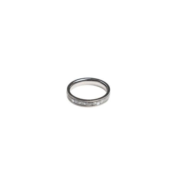 4mm stainless steel ring with crushed white pearl inlay.