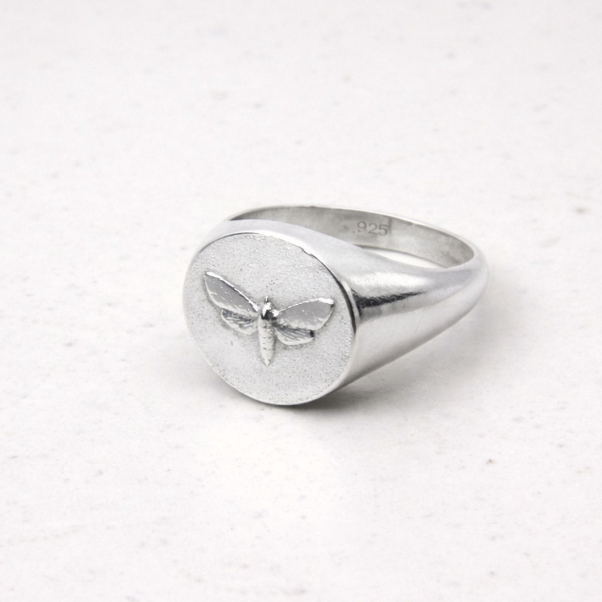 Sterling silver moth signet ring