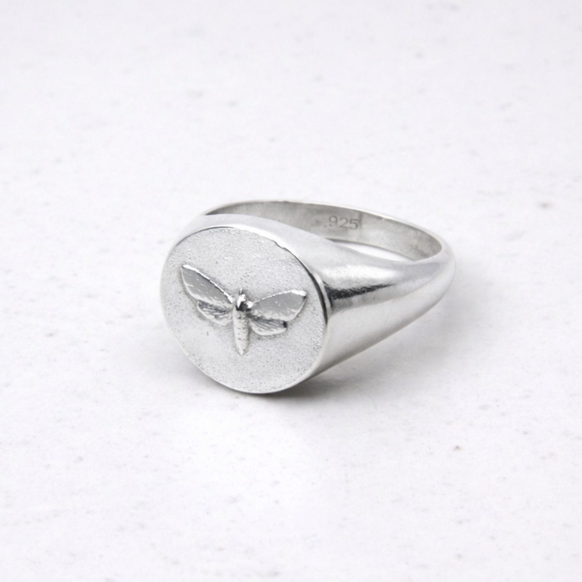 Sterling silver moth signet ring