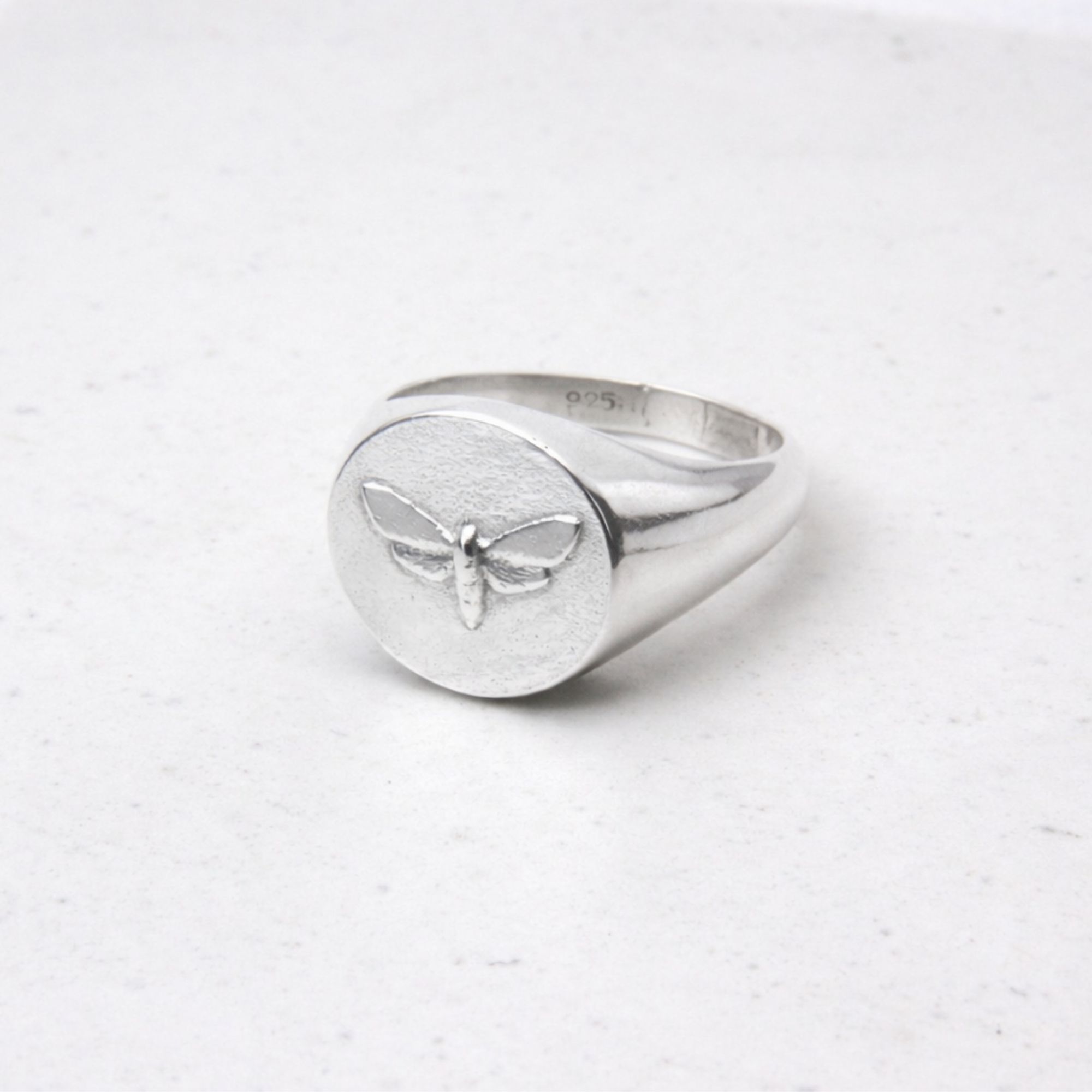 Sterling silver moth signet ring