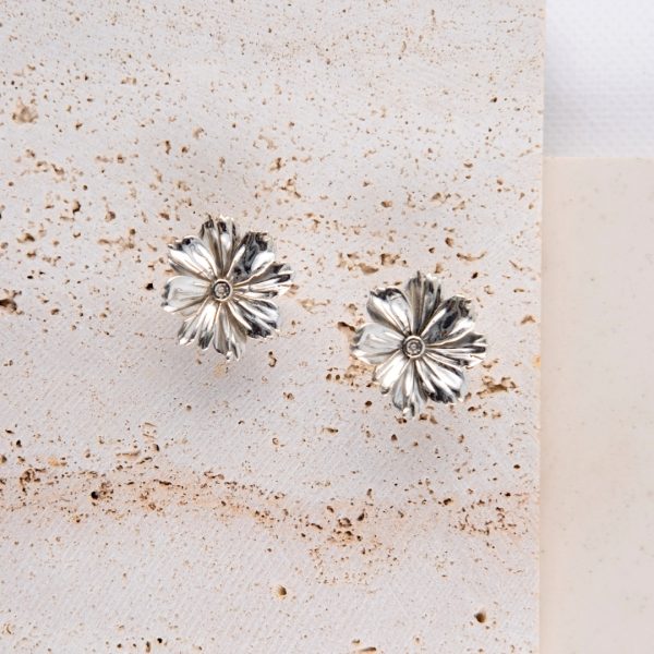 Cosmos Flower, Sterling Silver Earrings